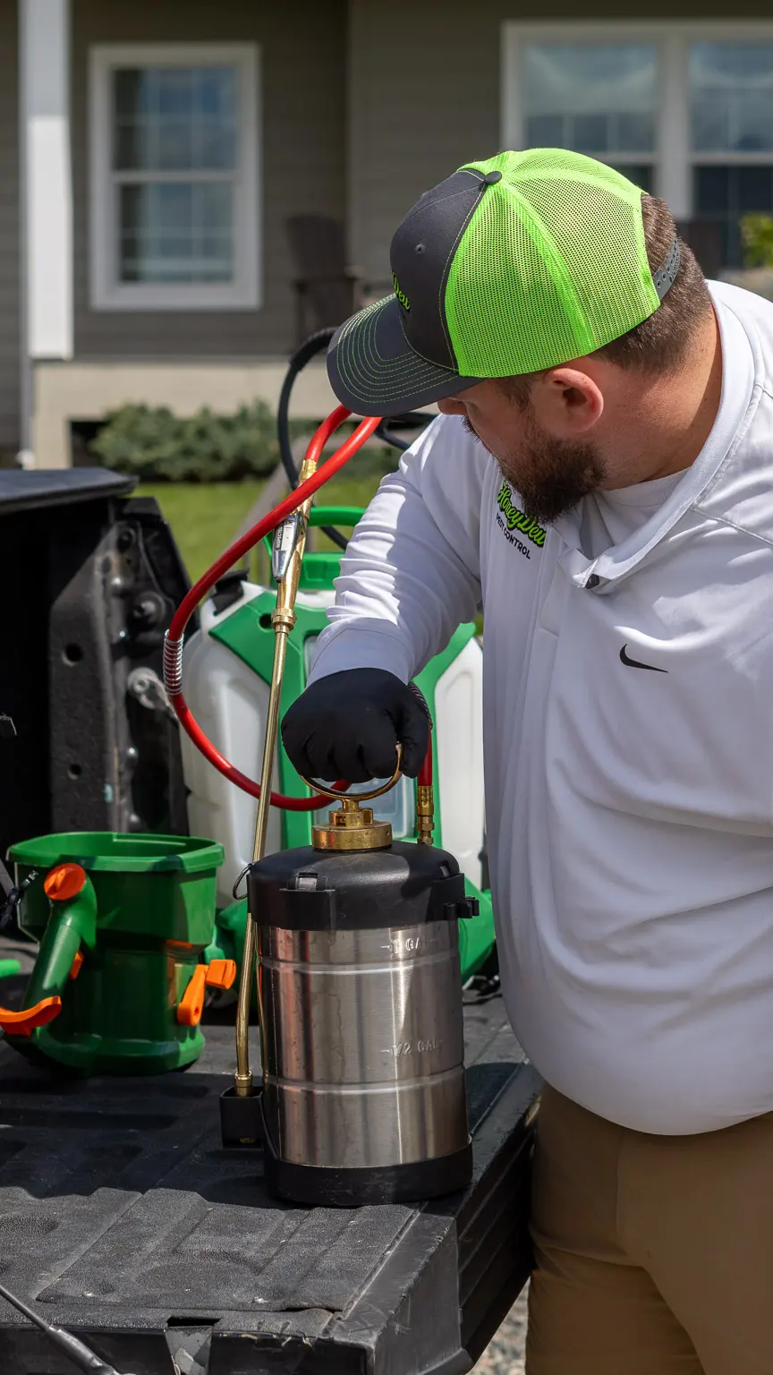 HoneyDew technician working near a customer doorway.