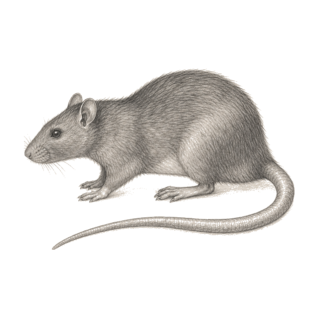 Pencil sketch of a rat.